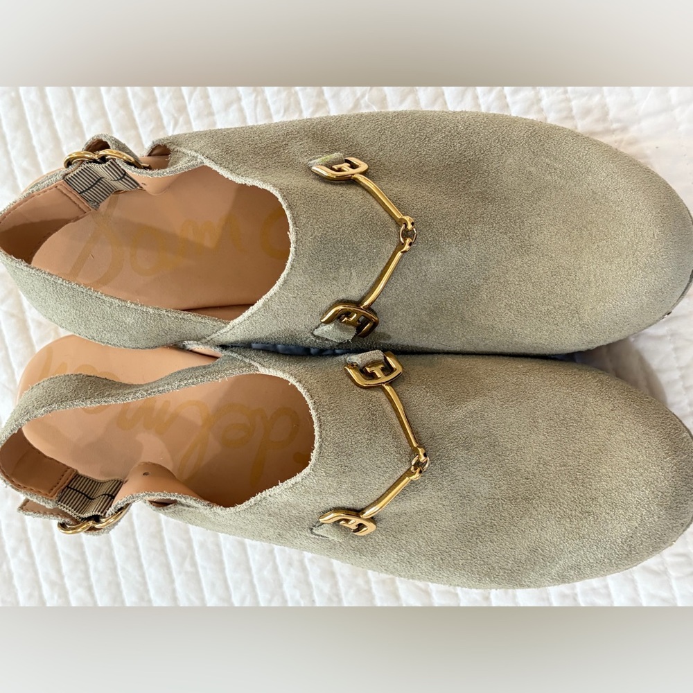 NEW NEVER WORN SZ 9 Sam Edelman Olive Suede Mule with Gold Bit Hardware